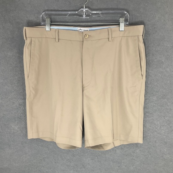 Peter Millar Golf Shorts Mens Sz 36‎ Performance Flat Front Khaki Beige - Picture 1 of 12